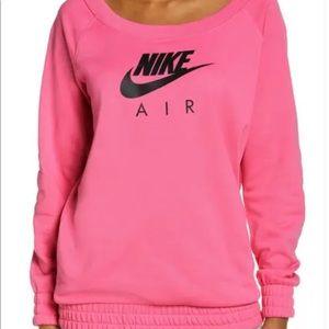 Air Off The Shoulder Fleece Logo Graphic Sweatshirt In Pinksicle/ Black